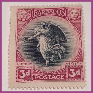 Barbados 1920 - 3d Victory From Louvre Memorial Black & Purple Mm As Per Scans photo