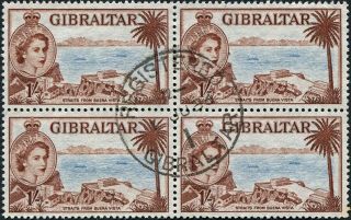 Gibraltar 1956 (qeii) 1s Pale Blue And Deep Red - Brown Sg154b Cv £7.  00+ Unh photo