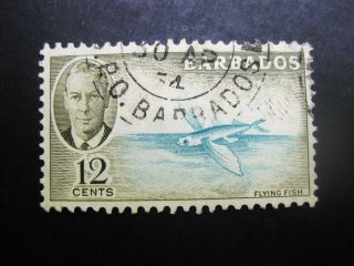 Barbados 1950 12c Olive&aqua Stamp Sc 222 