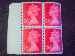Vintage,  Never -. . .  Great Britain 26p Queen Elizabeth Ii. . .  4 Stamp Block,  1982 photo
