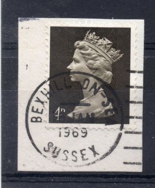 Gb = Postmark - Qe2,  `bexhill - On - Sea / Sussex` Machine Cancel.  1969.  4d Machin. photo