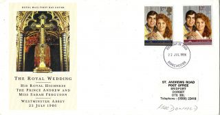 22 July 1986 Royal Wedding Royal Mail First Day Cover Dorchester Fdi photo