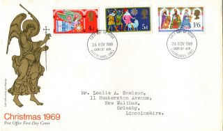 26 November 1969 Christmas Post Office First Day Cover Grimsby Fdi photo