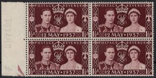Great Britain Sg 461a 1937 Coronation Block Of 4 With ' Colon Flaw ' photo