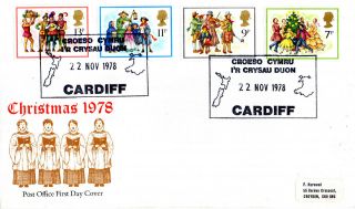 22 November 1978 Christmas Post Office First Day Cover Ir Crysau Dijon Cardiff photo