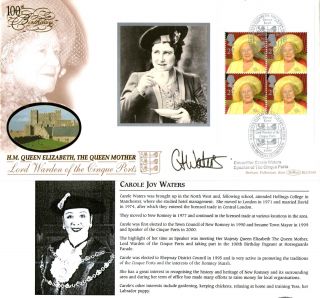 4 August 2000 Queen Mother Full Pane 4 Benham Signed Speaker Of Cinque Ports photo