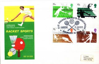 12 January 1977 Racket Sports Philart First Day Cover Squash Rackets Harrow Shs photo