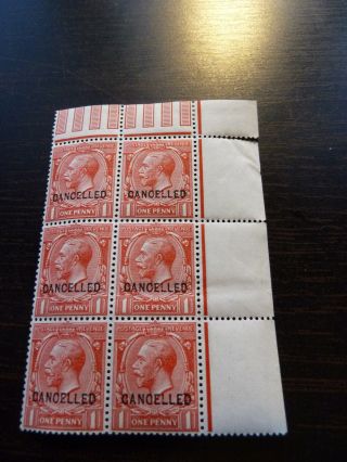 Sg Spec N16w George V Cancelled Type 24 Block Of 6 1d Red Um / Mm Cat £480 photo