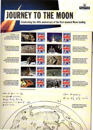 Cs4 2009 Journey To The Moon Royal Mail Commemorative Smilers Sheet photo