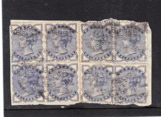 Gb 1883 ½d Blue Sg187 X 8 On Small Piece Perfin With ' Un / Co ' Ref:y754 photo