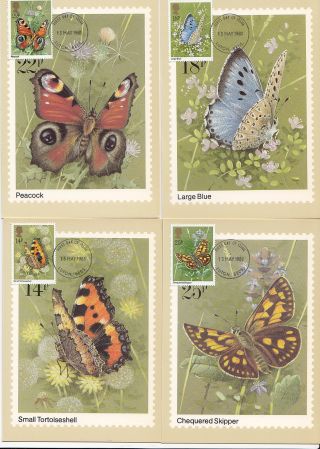 (32406) Gb Phq Fdi Butterflies Maxicard / Postcard - Luton 13 May 1981 photo