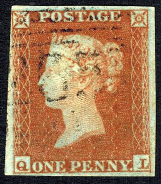 Gb Qv 1841 1d Penny Orange - Red Sg12,  Position (ql) Cat £250 photo