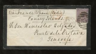 Gb Qv 1867 Mourning Envelope To Canary Islands Porto De La Orotava Tenerife photo