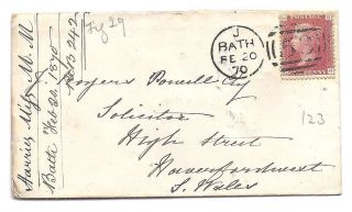 Qv Cover 1870 1d Penny Red Stamp Bath To J Rogers Powell In South Wales photo