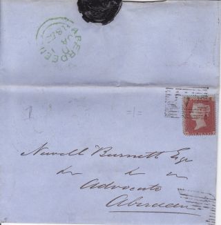 Qv Entire Wrapper 1855 1d Penny Red Stamp To Newell Burnett In Aberdeen photo