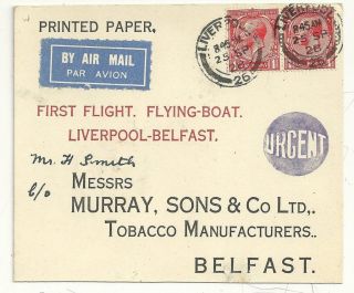 1928 Liverpool To Murray Tobacco Manufacturers Belfast Flying Boat First Flight photo