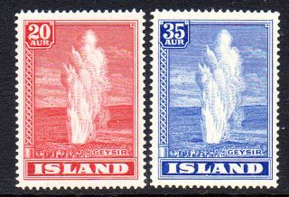 Iceland.  1938.  Geysir 20aur And 35aur.  Never Hinged.  (2) Fa: 244.  228/29.  A photo