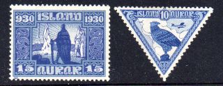 Iceland.  1930.  The Parlament.  15aur.  And 10aur Falcon.  Hinged.  (2) Fa: 177. photo