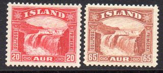Iceland.  1931 32.  Gullfoss.  20aur And 65aur.  Hinged.  (2) Fa: 195.  198.  Mi: photo