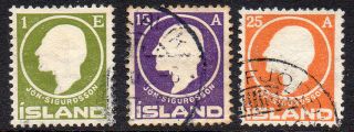 Iceland.  1911.  Sigurdsson.  1aur,  15aur And 25aur. .  (3).  Fa: 106.  112/13 Mi: photo