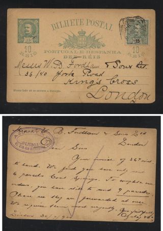 Portugal Uprated Postal Card To England 1900 Ms0827 photo