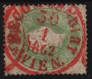 Austria 1861 3kr,  Green,  Stamp,  Red Recommandirt/wien/1862 Can. photo