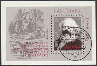 East Germany Ddr Gdr 1983 Cto Minisheet - 100th Death Anniversary Karl Marx photo