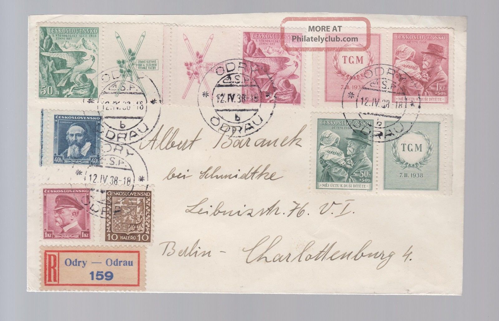 1938 Odry Odrau Czechoslovakia Registered Cover To Germany 241 - 242 Label