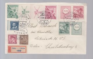 1938 Odry Odrau Czechoslovakia Registered Cover To Germany 241 - 242 Label photo