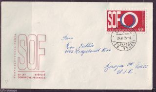 Czechoslovakia,  Fdc Sent To Usa,  1321,  Intl.  Trade Union Federation,  20th Ann photo