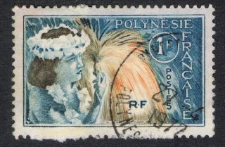 French Polynesia.  1 F.  Rf.  Airmail.  Cancelled Stamp In.  1977 photo