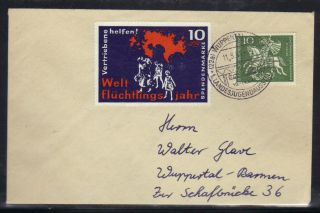 Germany Cover Wuppertal Local; Sg 1260 + 10pfg World Refugee Year; 11 May 1961. photo