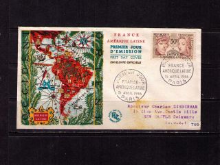 France Sc 795 Yt 1060 Fdc Fvf Map Of South America photo