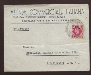 Eritrea Bma 1948 Kg6 65c On 8d Advert Envelope Solo Franking To London photo