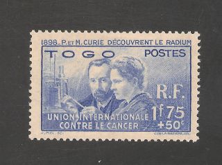 Togo B1 Vf Lh - 1939 1.  75fr+50c Madame Curie - Scv $20.  00 photo