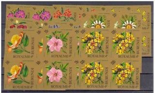 Burundi Flowers - 9 Blocks@4vals - Imperforated - Cat140$ - 1966 - Nondentelés - Fleurs photo