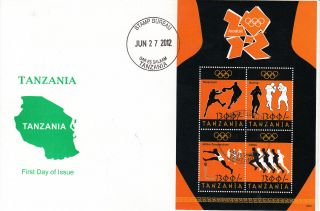 Tanzania 2012 Fdc London Olympics 4v Sheet Cover Games Basketball Boxing photo