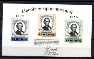Liberia 1959 Sg Ms824 Abraham Lincoln Imperf M/s A32474 photo