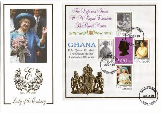(17991) Mercury Large Format Minisheet Fdc Ghana - Queen Mother 99th Birthday photo