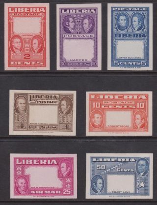 1952 Liberia Sc 332 - 337 & C68 - C68 Imperf Proofs With Vignettes Omitted,  H photo