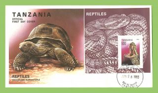 Tanzania 1993 Reptiles,  Snake Miniature Sheet On First Day Cover photo