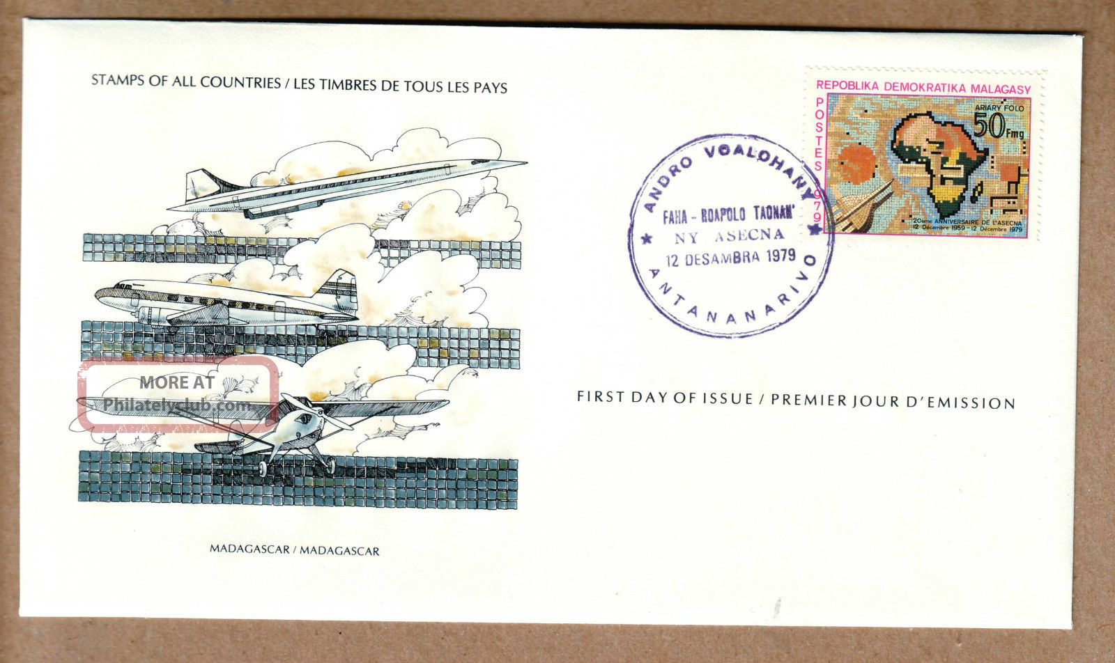 Fdc 1979 Madagascar - International Society Of Postmasters - Planes