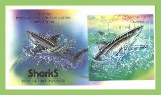 Tanzania 1993 Sharks Miniature Sheet On First Day Cover photo