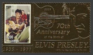Gambia 2005 Pop Rock Music Elvis 70th Birthday Gold Foil Stamp photo