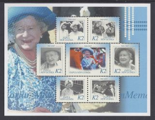 2002 Papua Guinea Queen Mother Memorial Minisheet With 7 Values Muh/mnh photo