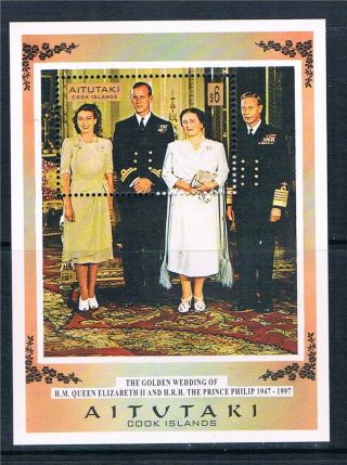 Aitutaki 1997 Queen ' S Golden Wedding Sg Ms 698 photo