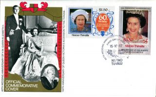 Tuvalu Niutao 1987 Queen 40th Wedding Anniversary $1.  50 & $3.  50 First Day Cover photo