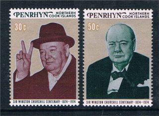 Penrhyn 1974 Birth Cent.  Winston Churchill Sg 76/7 photo