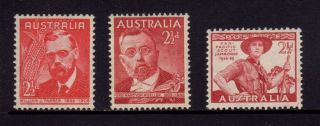 Australia 1948,  Sg 225,  226,  227,  Farrer,  Von Mueller & Scout Jamboree,  Mlh photo