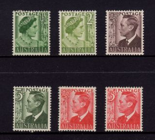 Australia 1950 - 1951,  Sg 236,  237,  237c,  237d,  234,  235 George Vi (kgvi),  Mh photo